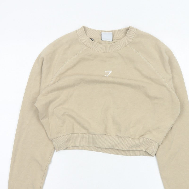 Gymshark Women Beige M Cropped Raglan Logo Sweatshirt