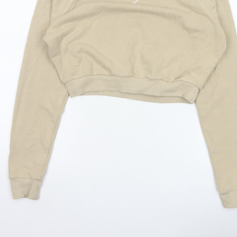 Gymshark Women Beige M Cropped Raglan Logo Sweatshirt