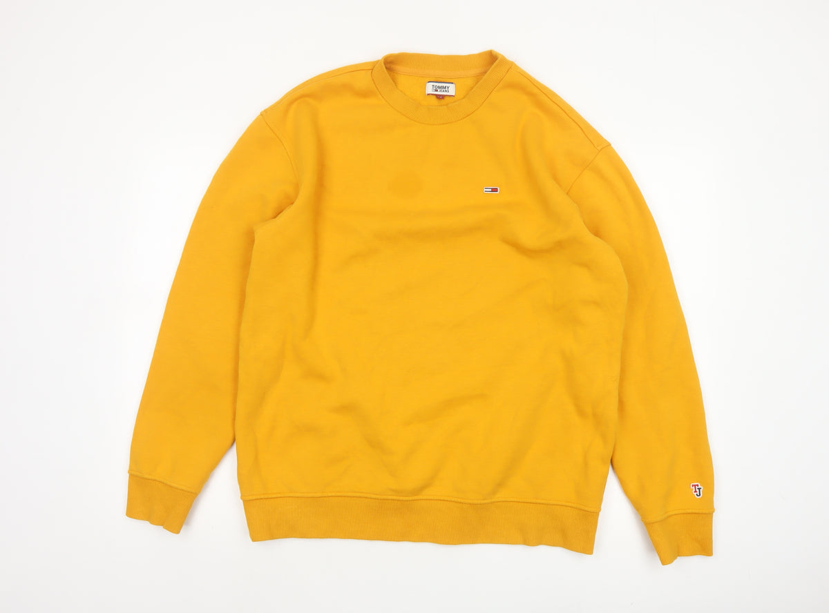 Tommy Jeans Men’s Yellow M Crew Neck Logo Pullover Sweatshirt