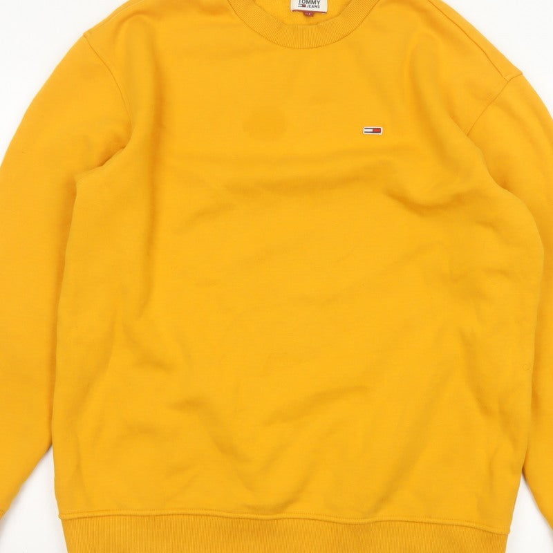 Tommy Jeans Men’s Yellow M Crew Neck Logo Pullover Sweatshirt
