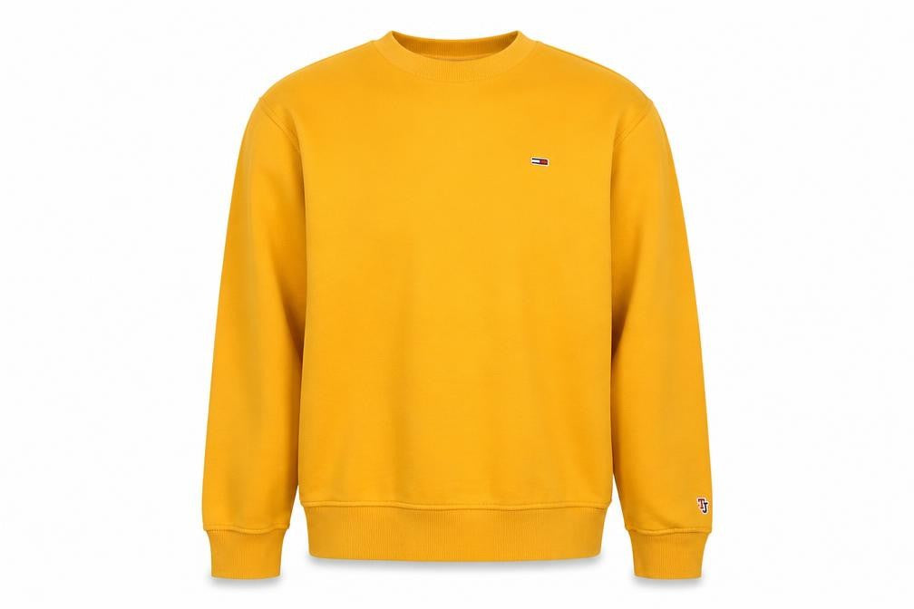 Tommy Jeans Men’s Yellow M Crew Neck Logo Pullover Sweatshirt