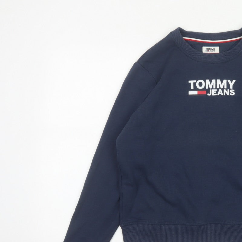 Tommy Jeans Women Blue S Logo Crew Neck Pullover Sweatshirt