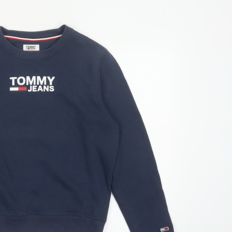 Tommy Jeans Women Blue S Logo Crew Neck Pullover Sweatshirt