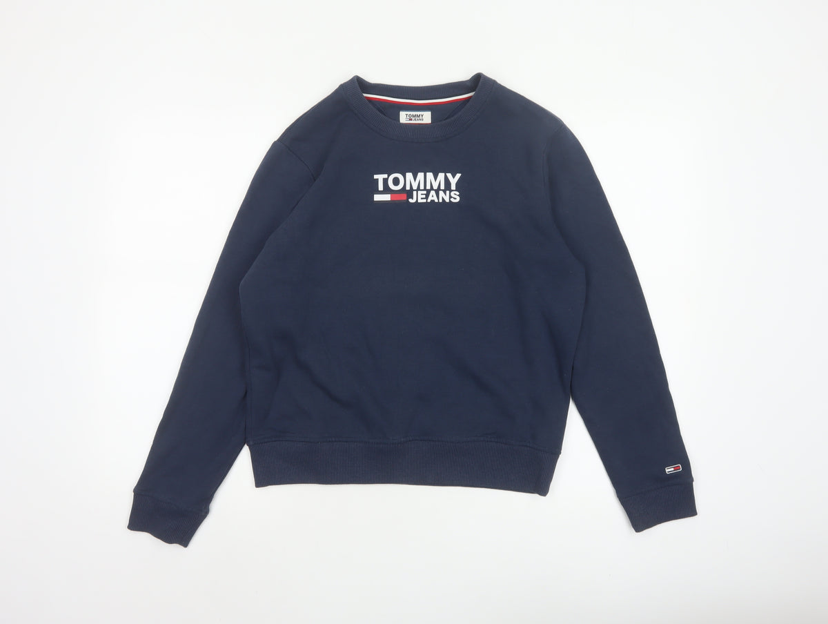 Tommy Jeans Women Blue S Logo Crew Neck Pullover Sweatshirt