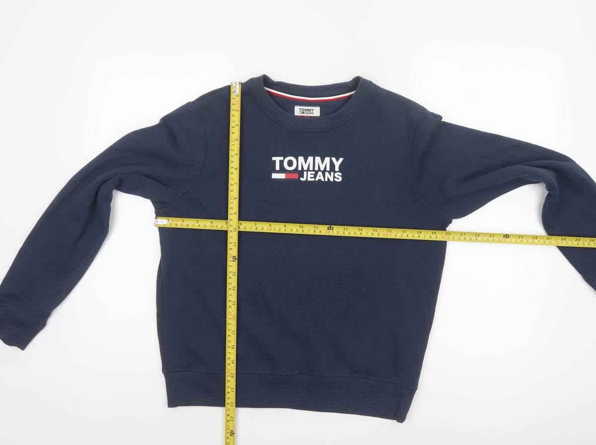 Tommy Jeans Women Blue S Logo Crew Neck Pullover Sweatshirt