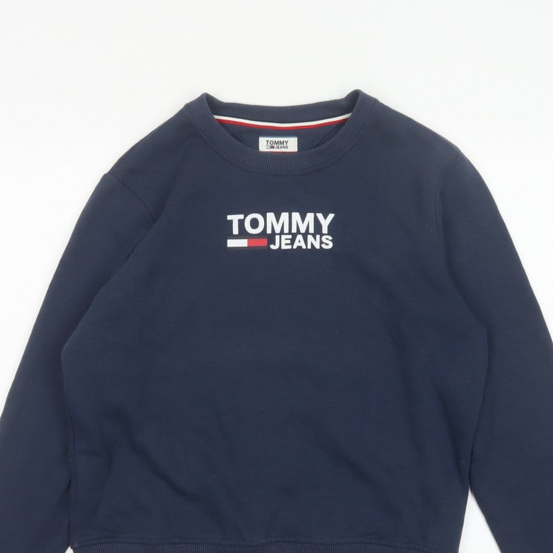 Tommy Jeans Women Blue S Logo Crew Neck Pullover Sweatshirt