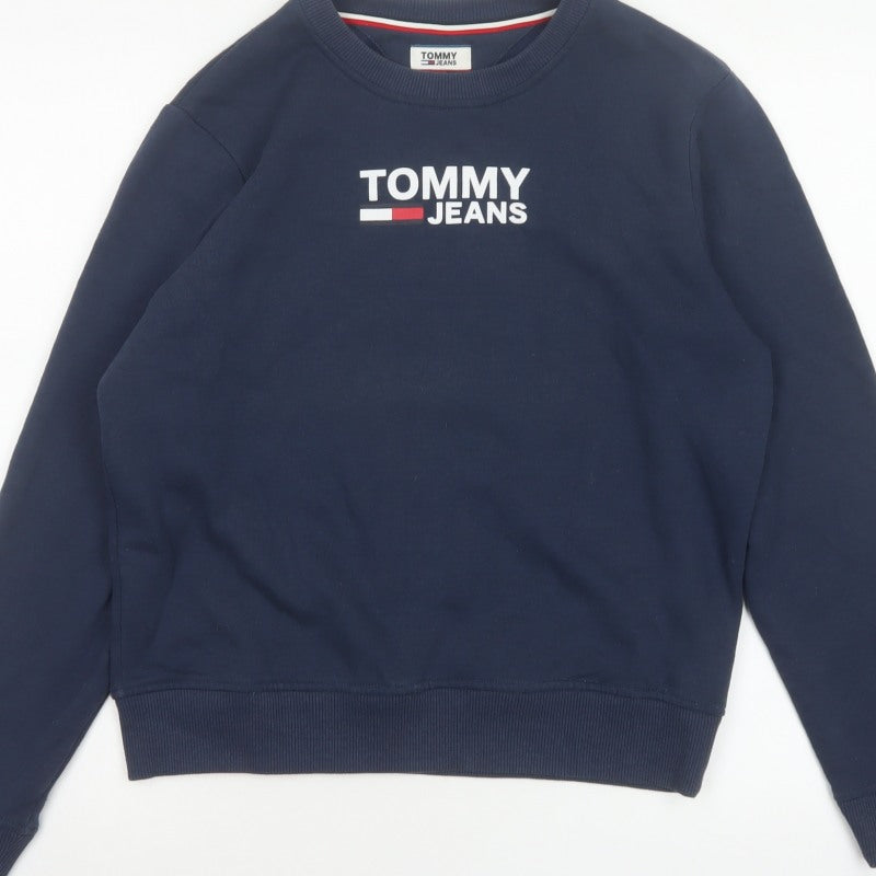 Tommy Jeans Women Blue S Logo Crew Neck Pullover Sweatshirt