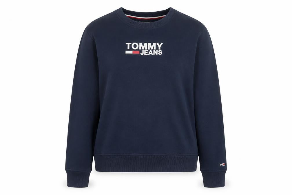Tommy Jeans Women Blue S Logo Crew Neck Pullover Sweatshirt