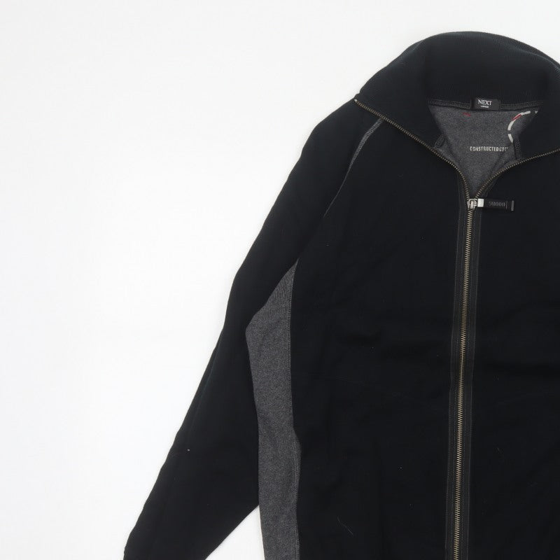 Next Men Black Grey L Full Zip High Neck Cotton Jumper Sweatshirt