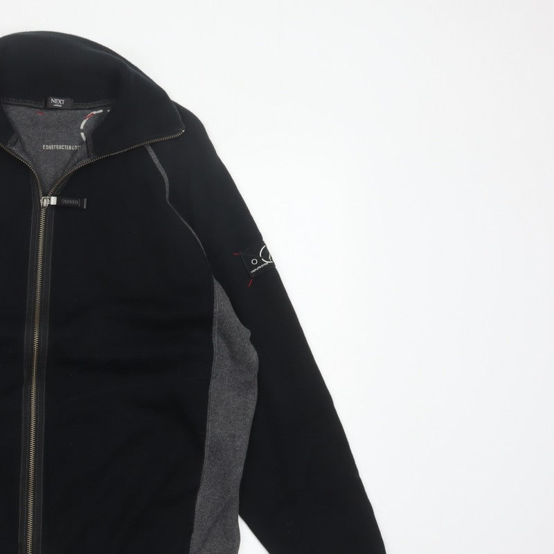 Next Men Black Grey L Full Zip High Neck Cotton Jumper Sweatshirt