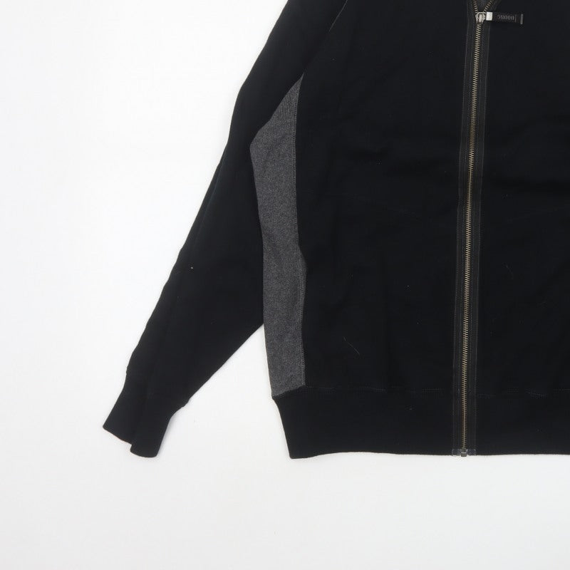 Next Men Black Grey L Full Zip High Neck Cotton Jumper Sweatshirt