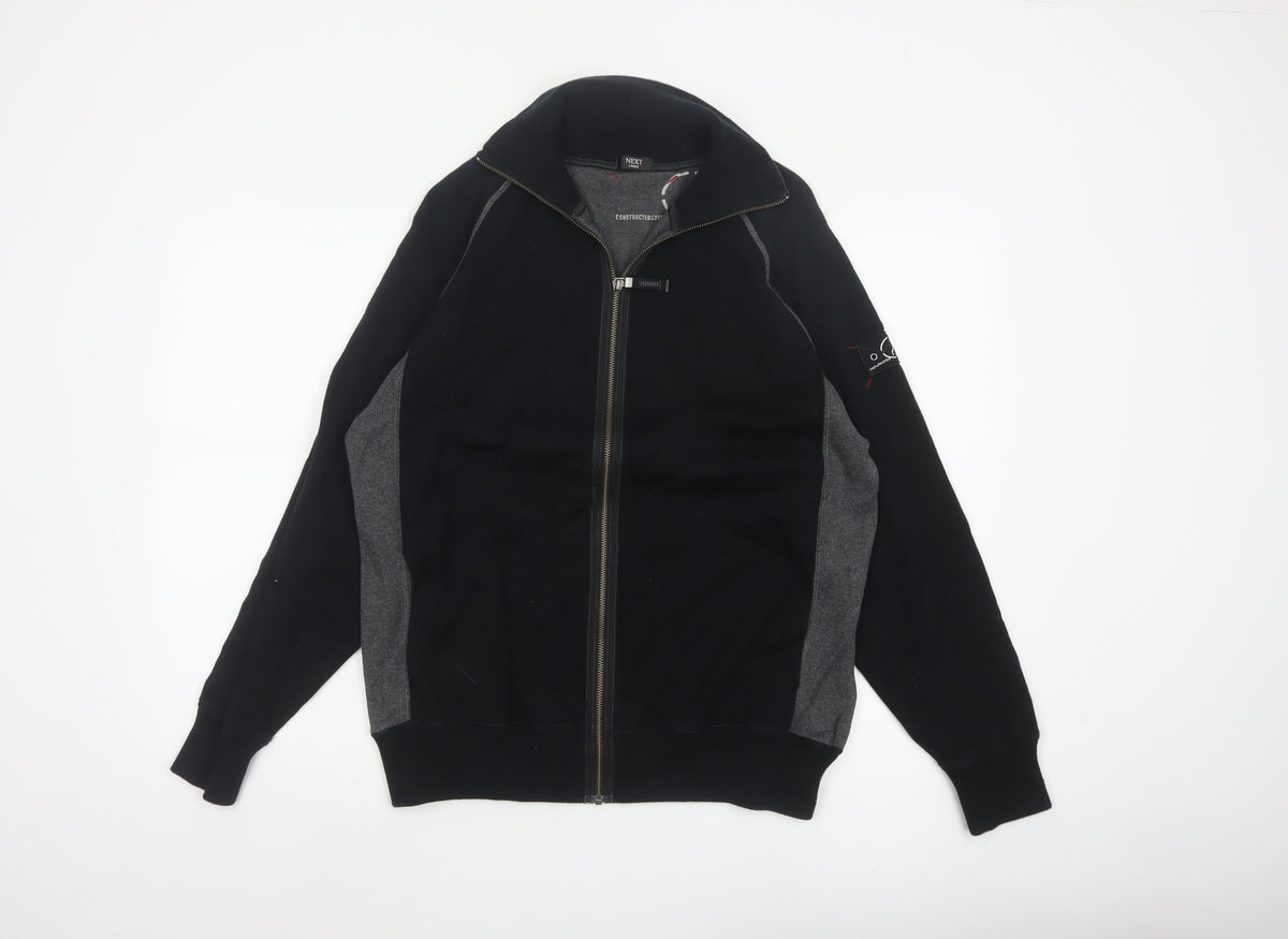 Next Men Black Grey L Full Zip High Neck Cotton Jumper Sweatshirt