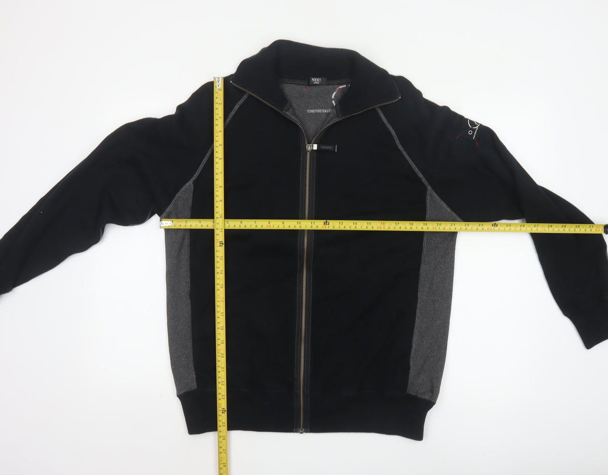 Next Men Black Grey L Full Zip High Neck Cotton Jumper Sweatshirt