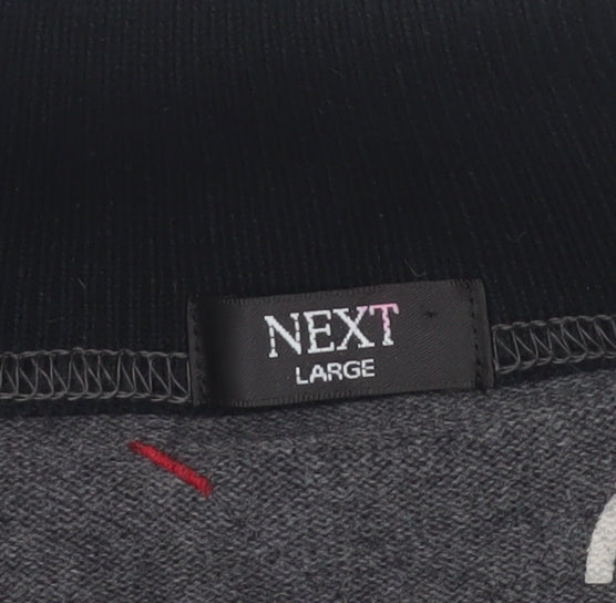 Next Men Black Grey L Full Zip High Neck Cotton Jumper Sweatshirt