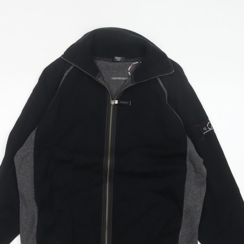 Next Men Black Grey L Full Zip High Neck Cotton Jumper Sweatshirt