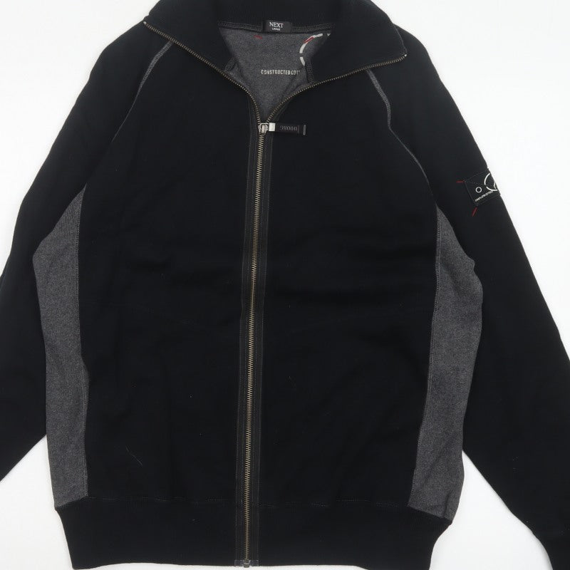 Next Men Black Grey L Full Zip High Neck Cotton Jumper Sweatshirt