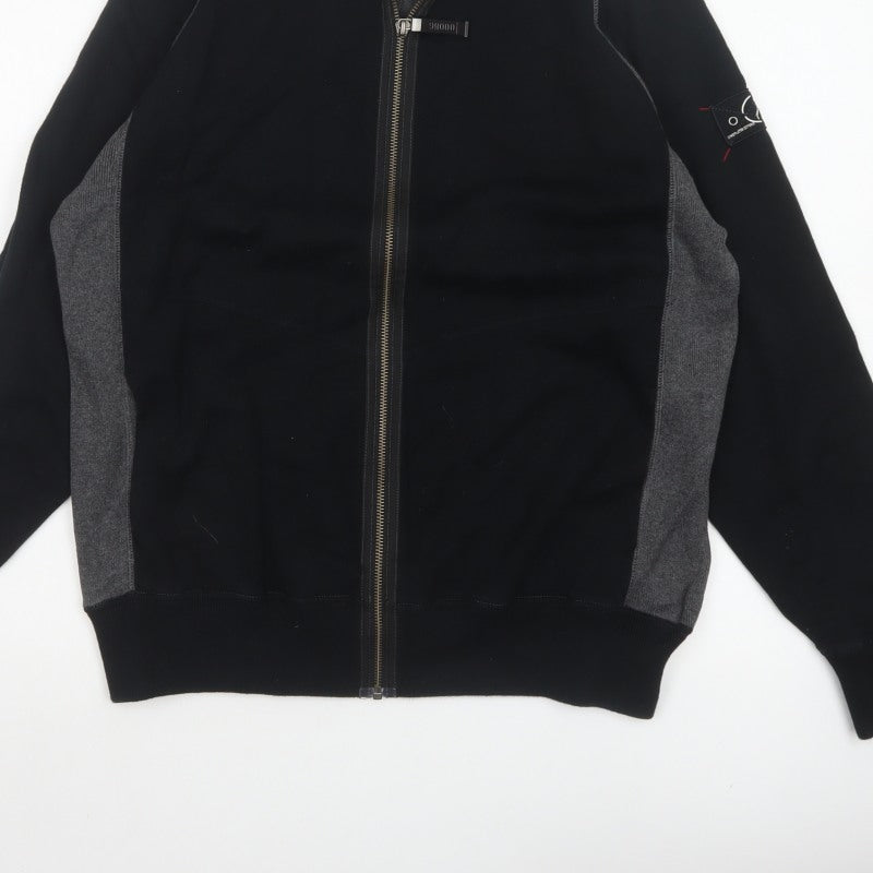 Next Men Black Grey L Full Zip High Neck Cotton Jumper Sweatshirt
