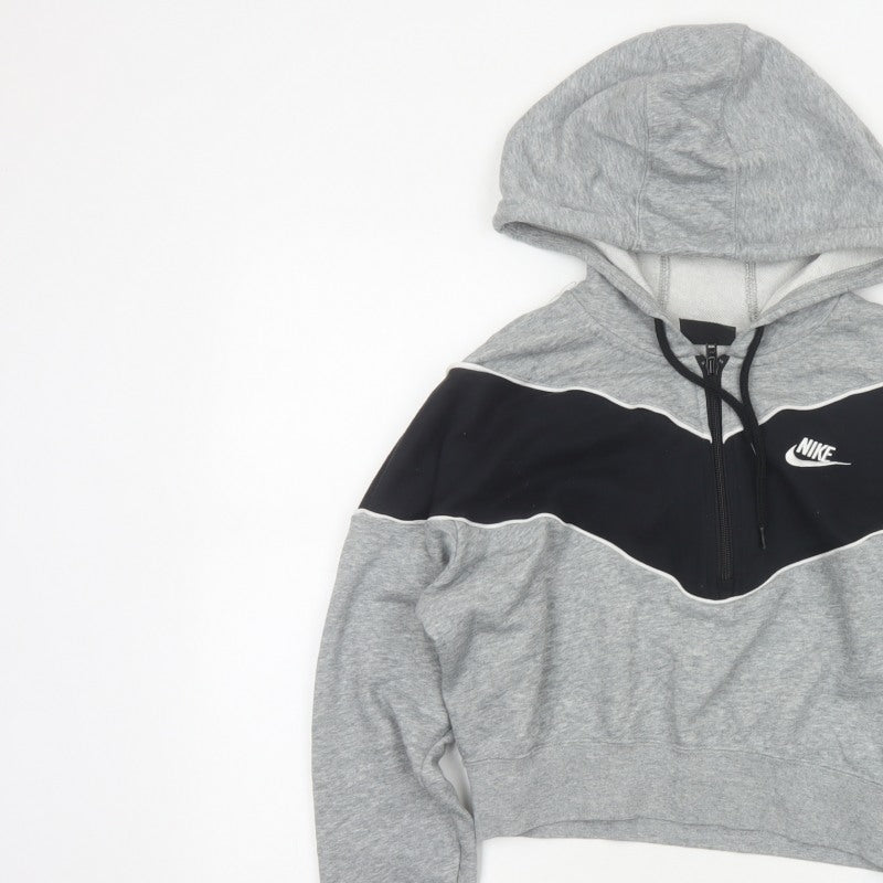 Nike Women’s Grey Black Colourblock Pullover Hoodie Size S 1/4 Zip