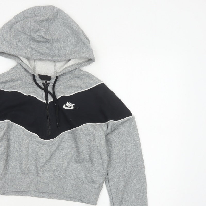 Nike Women’s Grey Black Colourblock Pullover Hoodie Size S 1/4 Zip