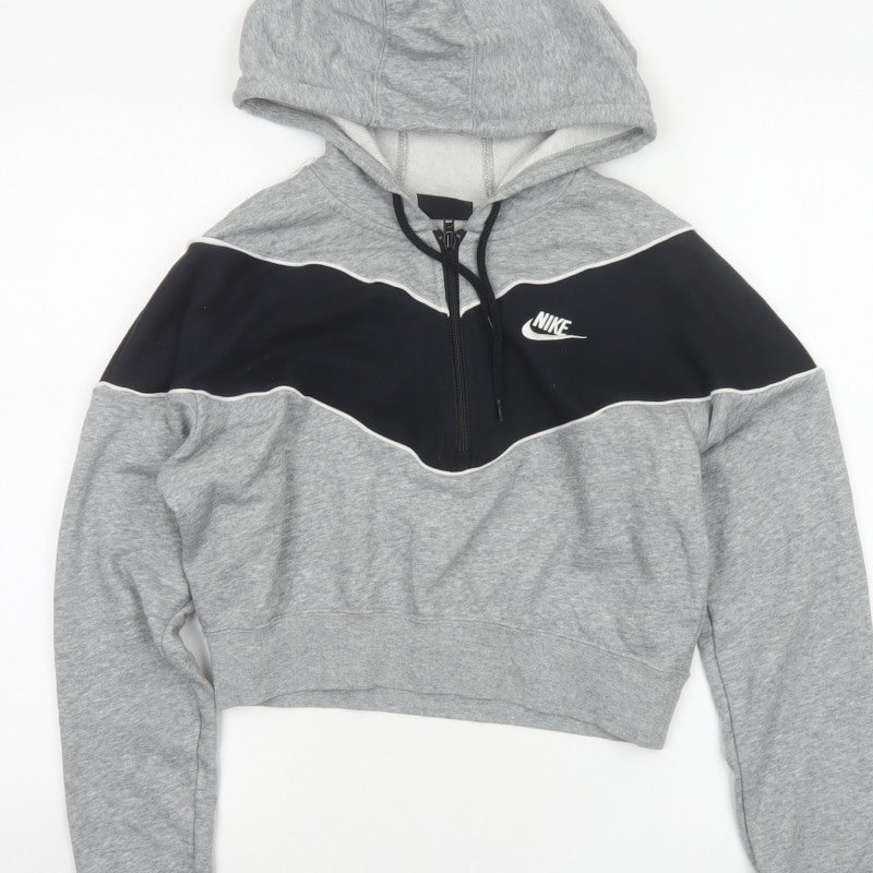 Nike Women’s Grey Black Colourblock Pullover Hoodie Size S 1/4 Zip