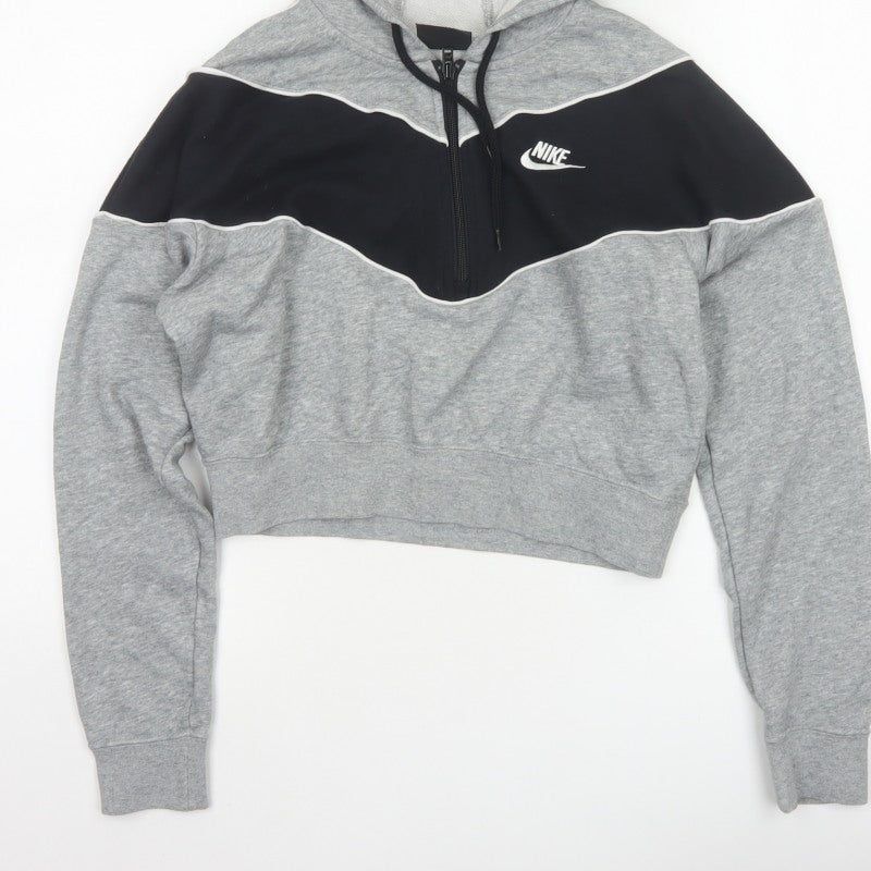 Nike Women’s Grey Black Colourblock Pullover Hoodie Size S 1/4 Zip