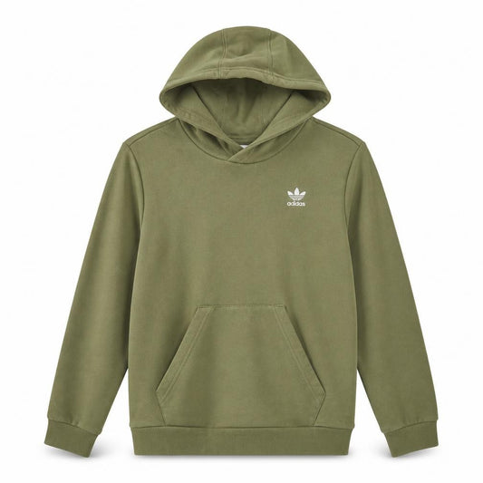 Adidas Boys Green 10-11 Years Trefoil Pullover Hoodie Kangaroo Pocket