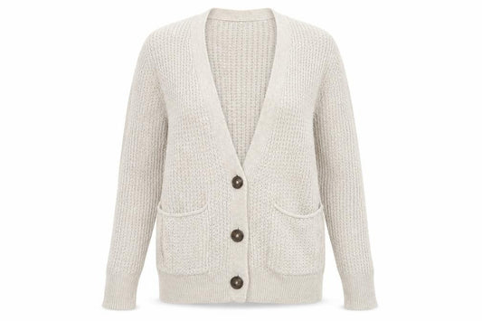 Hollister Women Beige M Open Knit Button Cardigan with Pockets