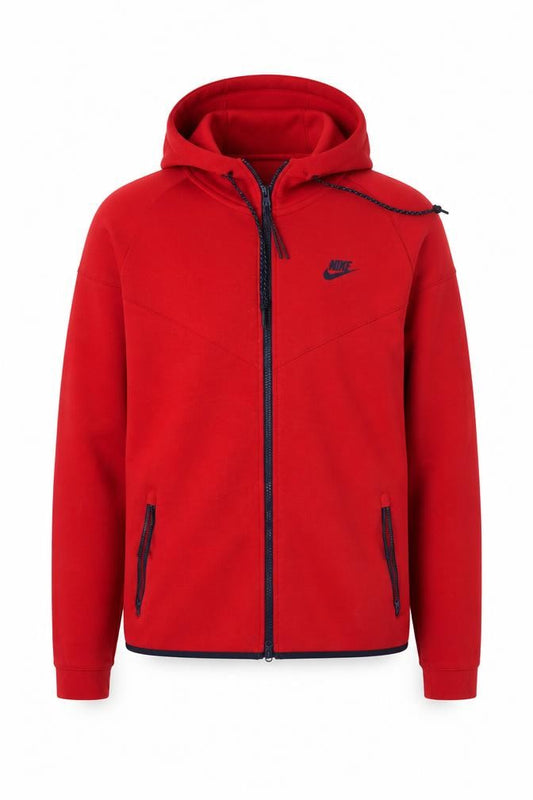 Nike Men’s Red L Full Zip Hooded Fleece Sweatshirt Logo Pockets