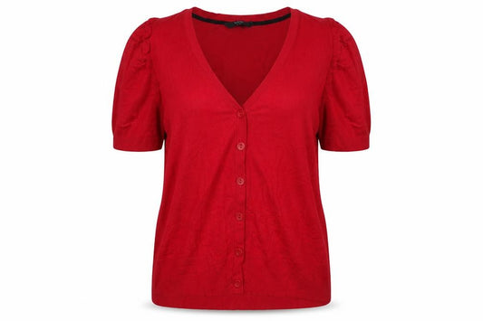 BHS Women’s Red UK 20 V-Neck Ruffle Short Sleeve Cardigan