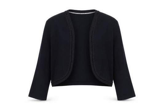 Monsoon Women Black L Open Front Crochet Trim Cotton Shrug Cardigan