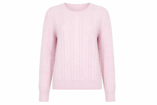 Cotton Traders Women Pink Size 12 Cable Knit Crew Neck Jumper