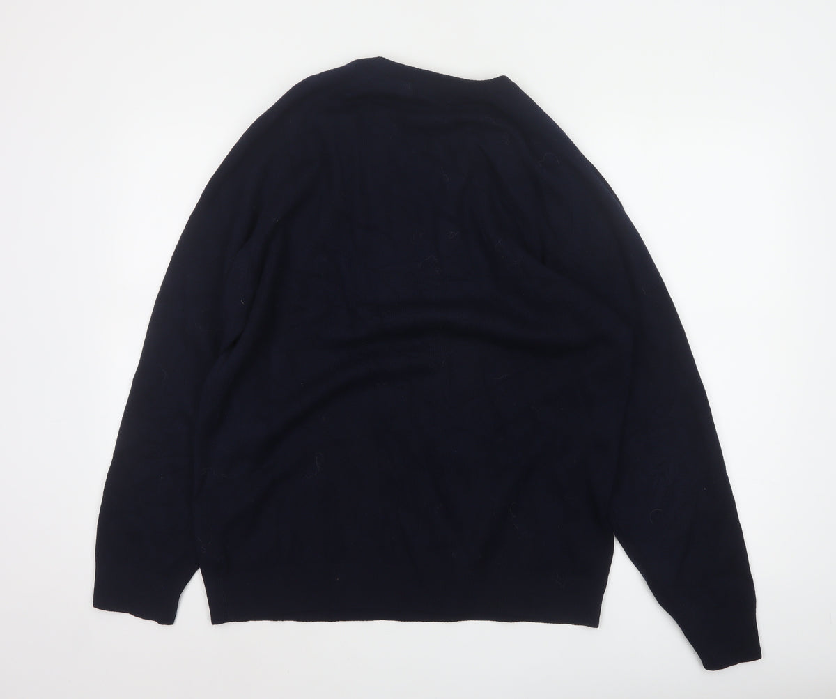 Marks & Spencer Men Blue M Lambswool V-Neck Classic Pullover Jumper