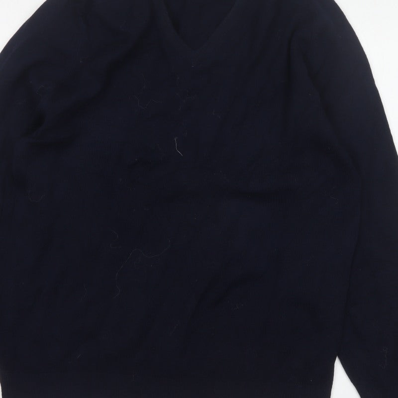 Marks & Spencer Men Blue M Lambswool V-Neck Classic Pullover Jumper
