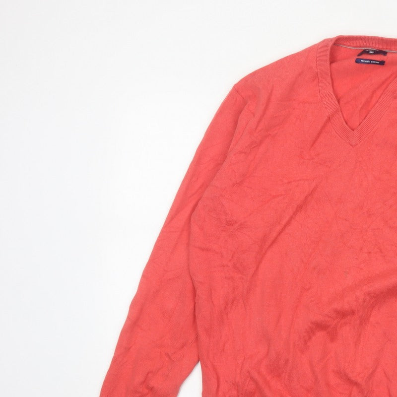 GANT Mens Red XL Premium Cotton V-Neck Logo Knit Pullover Jumper