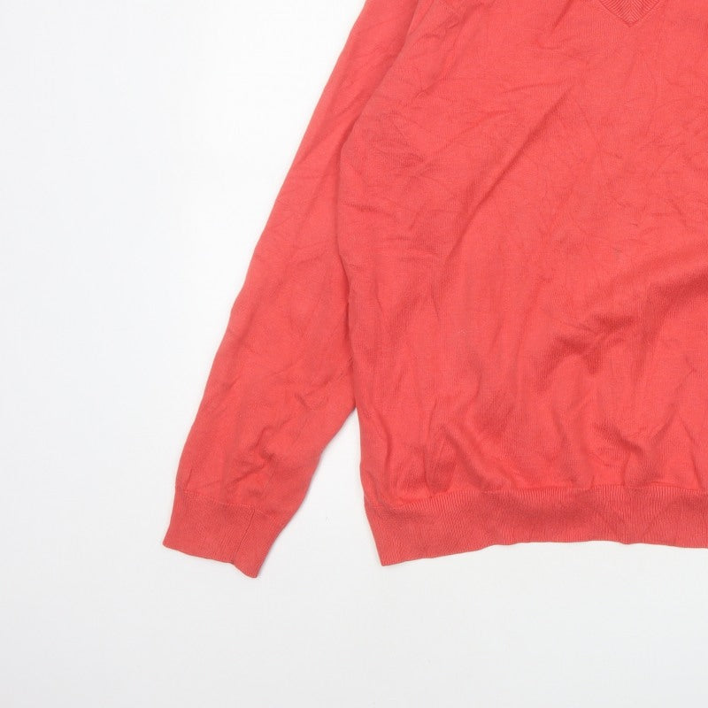 GANT Mens Red XL Premium Cotton V-Neck Logo Knit Pullover Jumper
