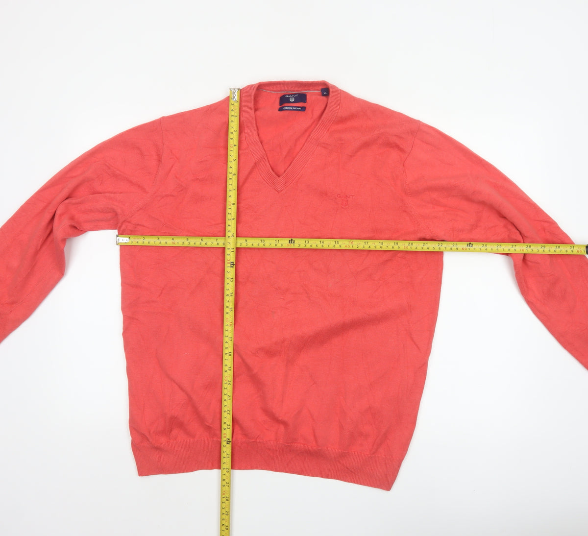 GANT Mens Red XL Premium Cotton V-Neck Logo Knit Pullover Jumper