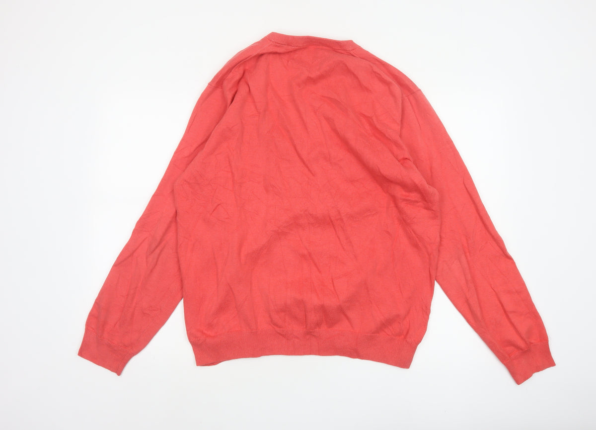 GANT Mens Red XL Premium Cotton V-Neck Logo Knit Pullover Jumper
