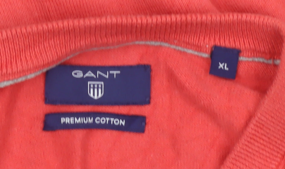 GANT Mens Red XL Premium Cotton V-Neck Logo Knit Pullover Jumper