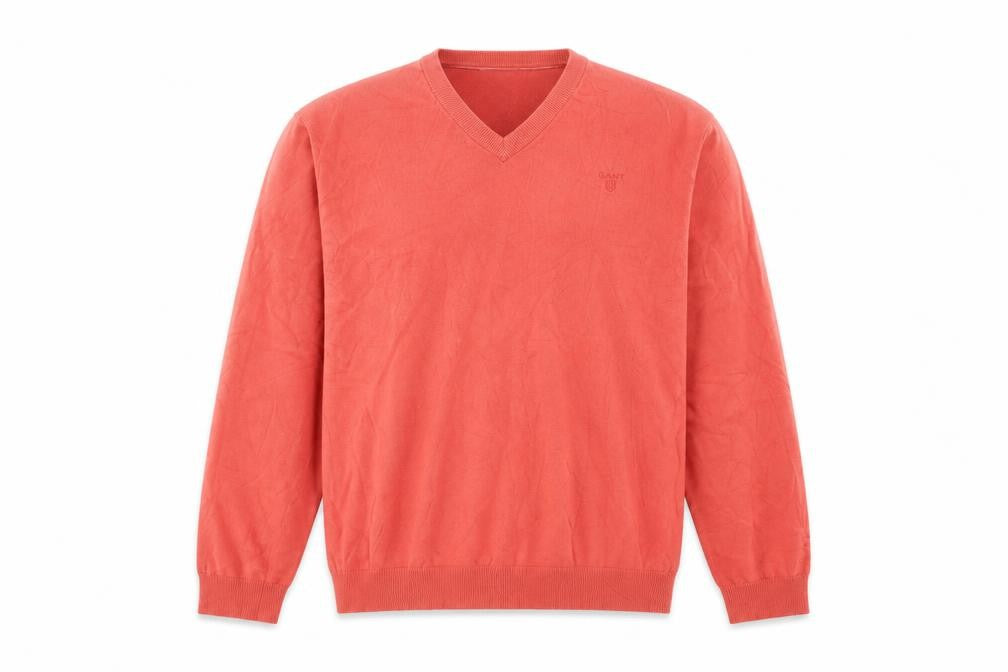 GANT Mens Red XL Premium Cotton V-Neck Logo Knit Pullover Jumper