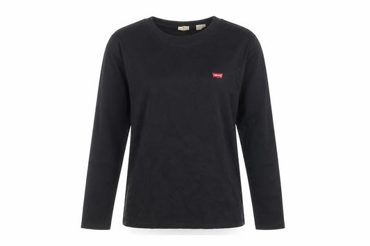 Levi's Women Black M Slim Fit Long Sleeve Crew Neck Cotton T-Shirt