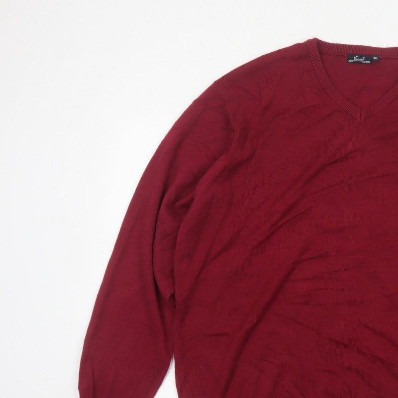 Premier Mens Red 3XL V-Neck Cotton Blend Knit Pullover Jumper