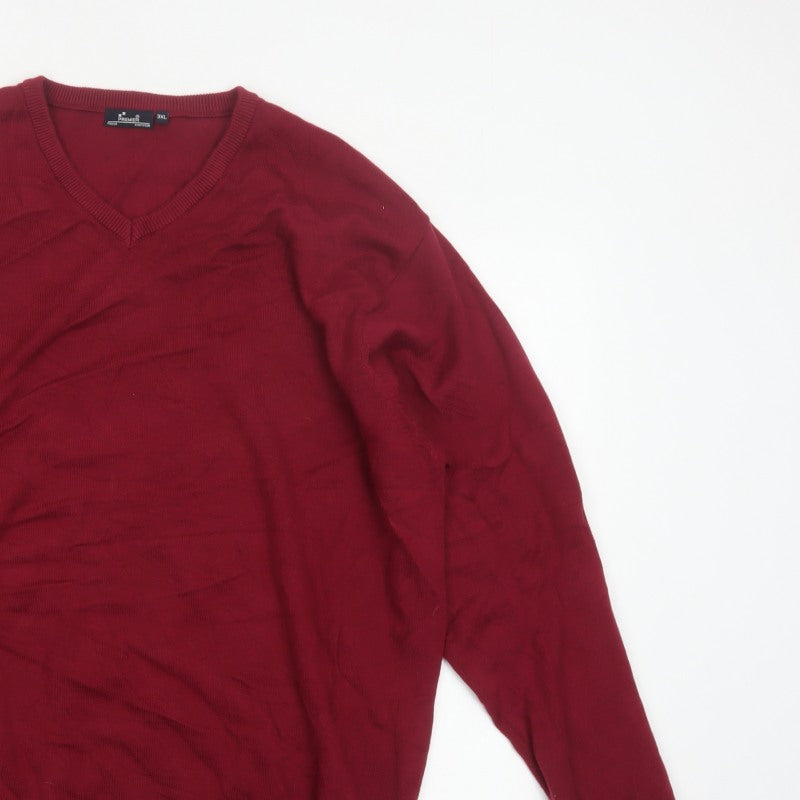 Premier Mens Red 3XL V-Neck Cotton Blend Knit Pullover Jumper