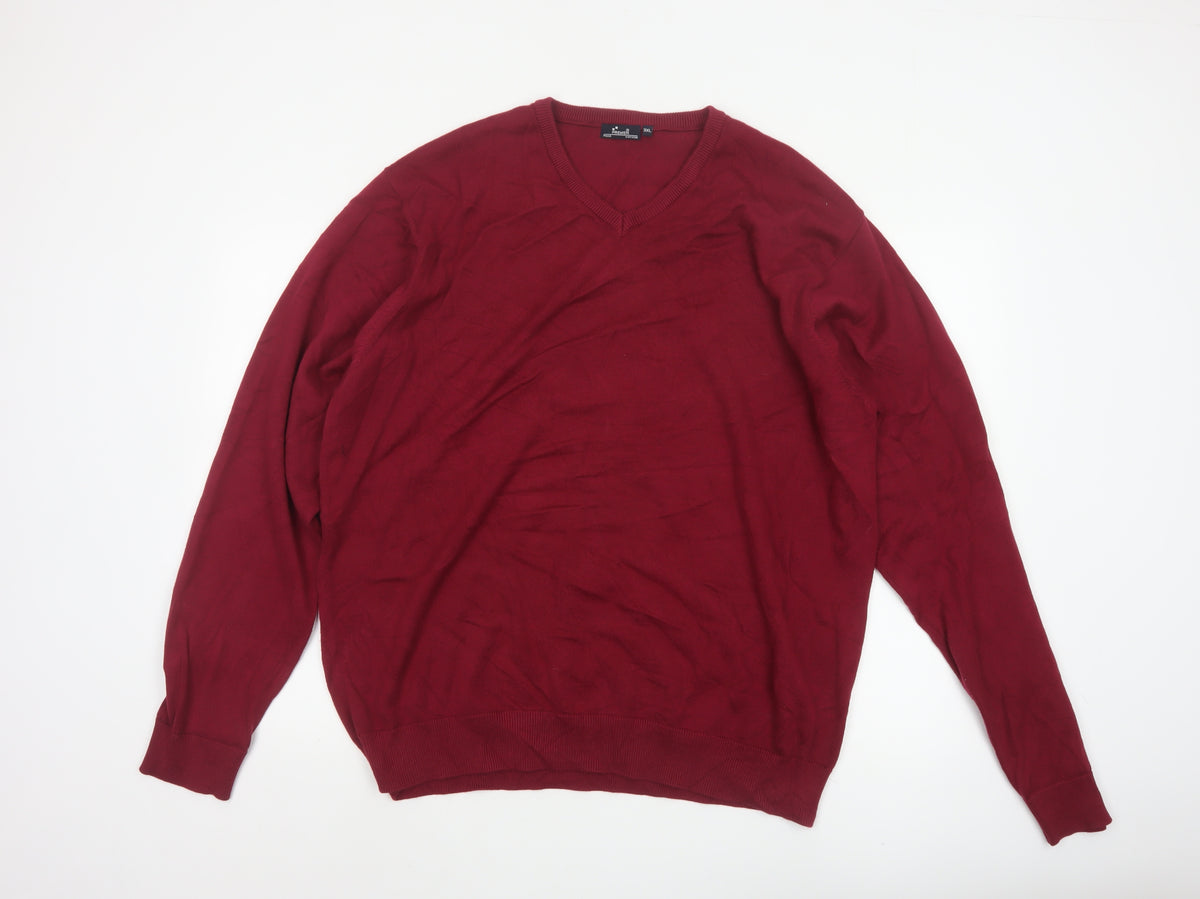 Premier Mens Red 3XL V-Neck Cotton Blend Knit Pullover Jumper