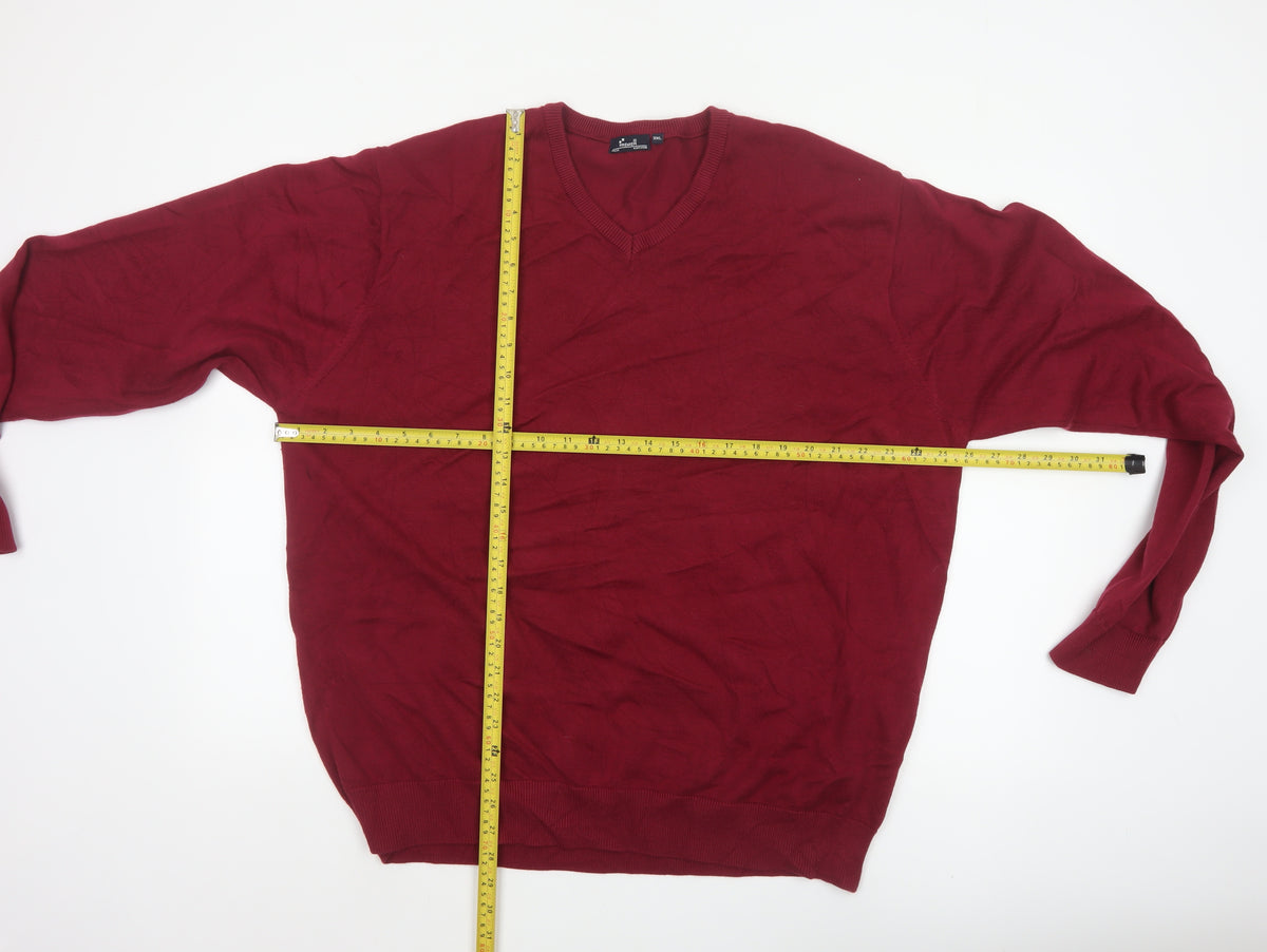 Premier Mens Red 3XL V-Neck Cotton Blend Knit Pullover Jumper