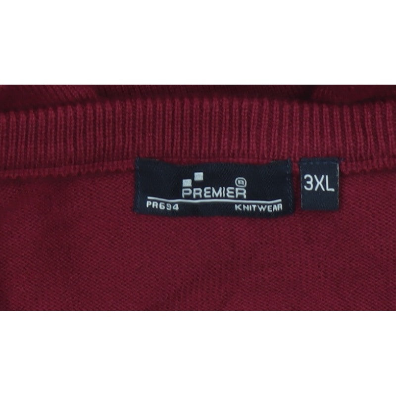 Premier Mens Red 3XL V-Neck Cotton Blend Knit Pullover Jumper