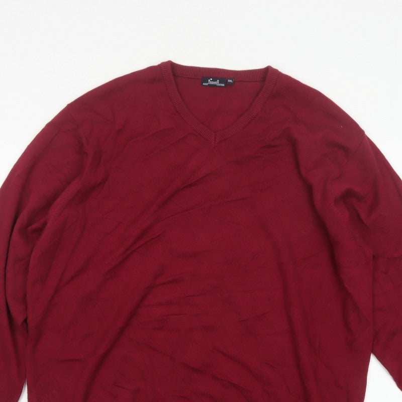 Premier Mens Red 3XL V-Neck Cotton Blend Knit Pullover Jumper