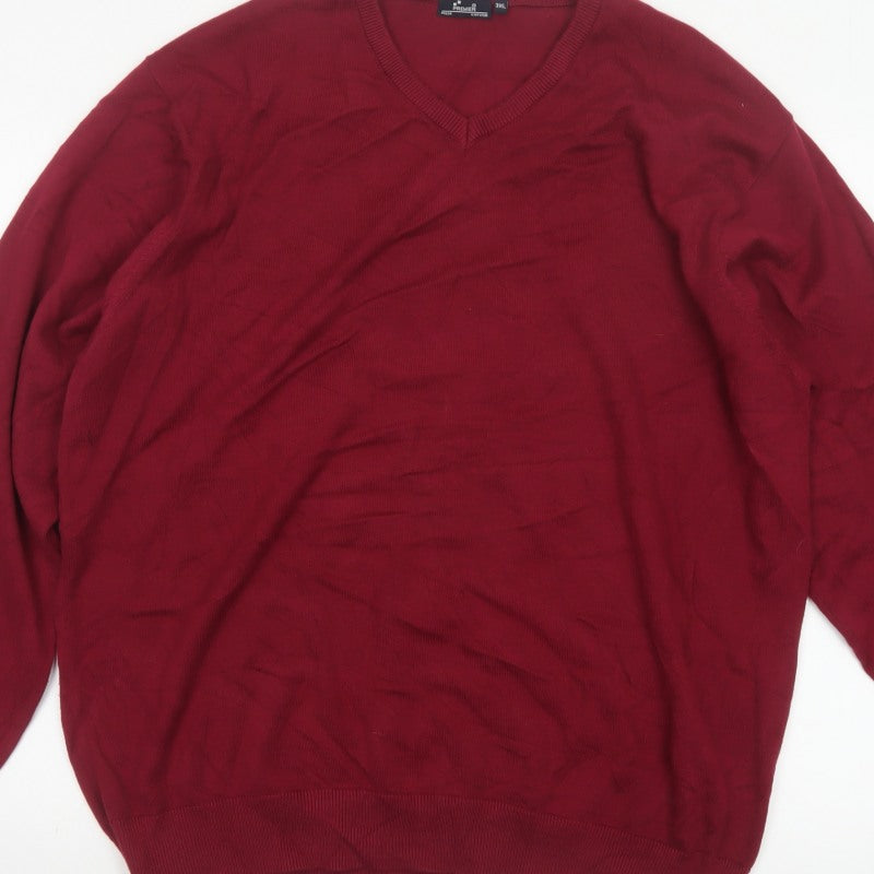Premier Mens Red 3XL V-Neck Cotton Blend Knit Pullover Jumper