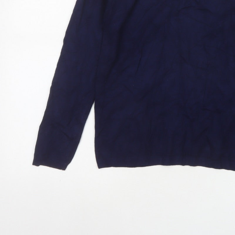 Zara Women Blue L Crew Neck Knit Pullover Jumper Button Cuffs