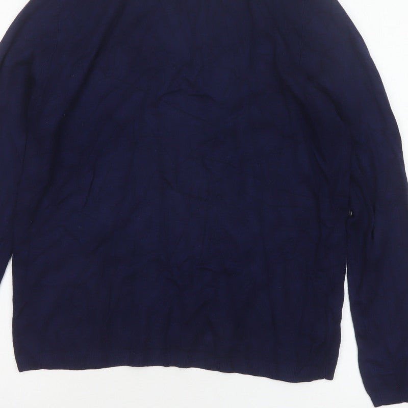 Zara Women Blue L Crew Neck Knit Pullover Jumper Button Cuffs