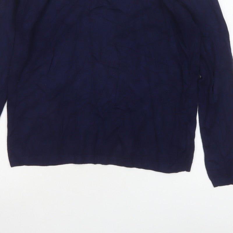 Zara Women Blue L Crew Neck Knit Pullover Jumper Button Cuffs